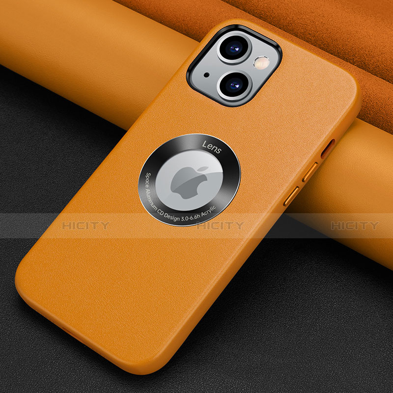 Funda Lujo Cuero Carcasa A08 para Apple iPhone 13 Mini Naranja