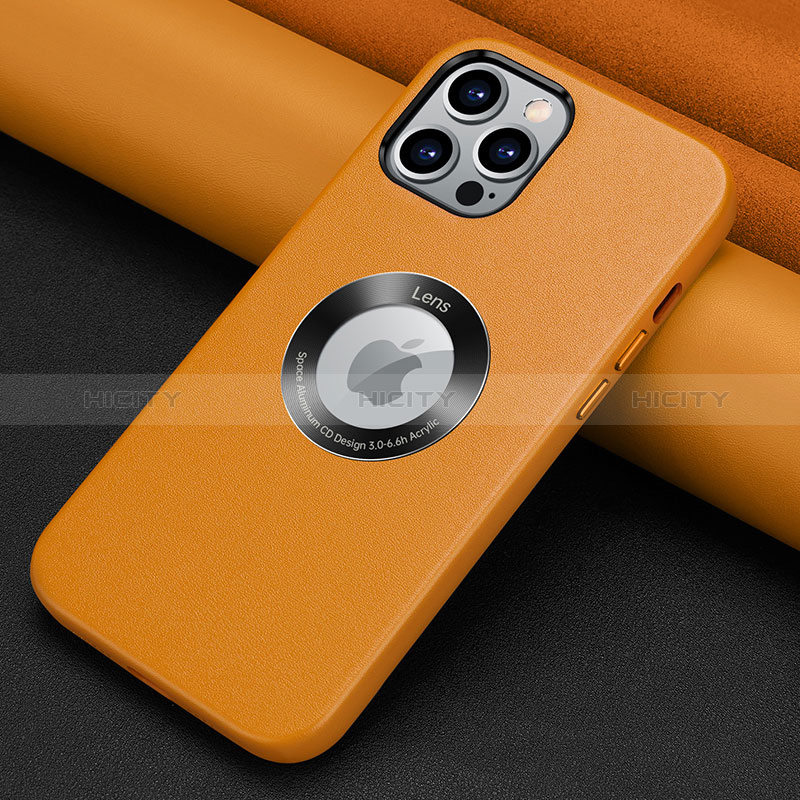 Funda Lujo Cuero Carcasa A08 para Apple iPhone 14 Pro Max Naranja