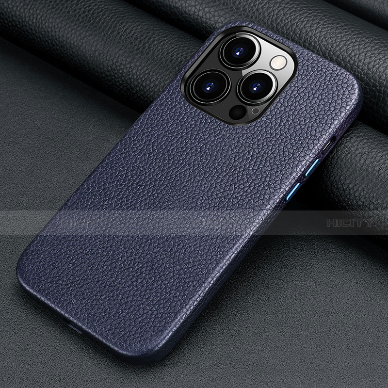 Funda Lujo Cuero Carcasa A09 para Apple iPhone 13 Pro Max Azul