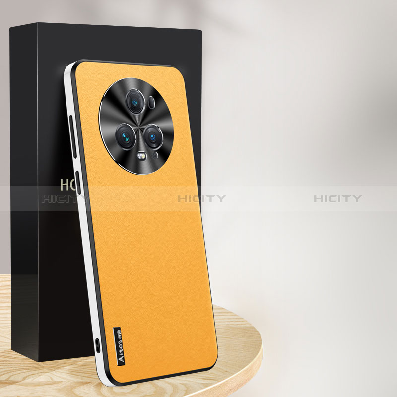 Funda Lujo Cuero Carcasa AT1 para Huawei Honor Magic5 Pro 5G Amarillo
