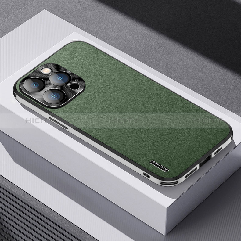 Funda Lujo Cuero Carcasa AT5 para Apple iPhone 13 Pro Verde