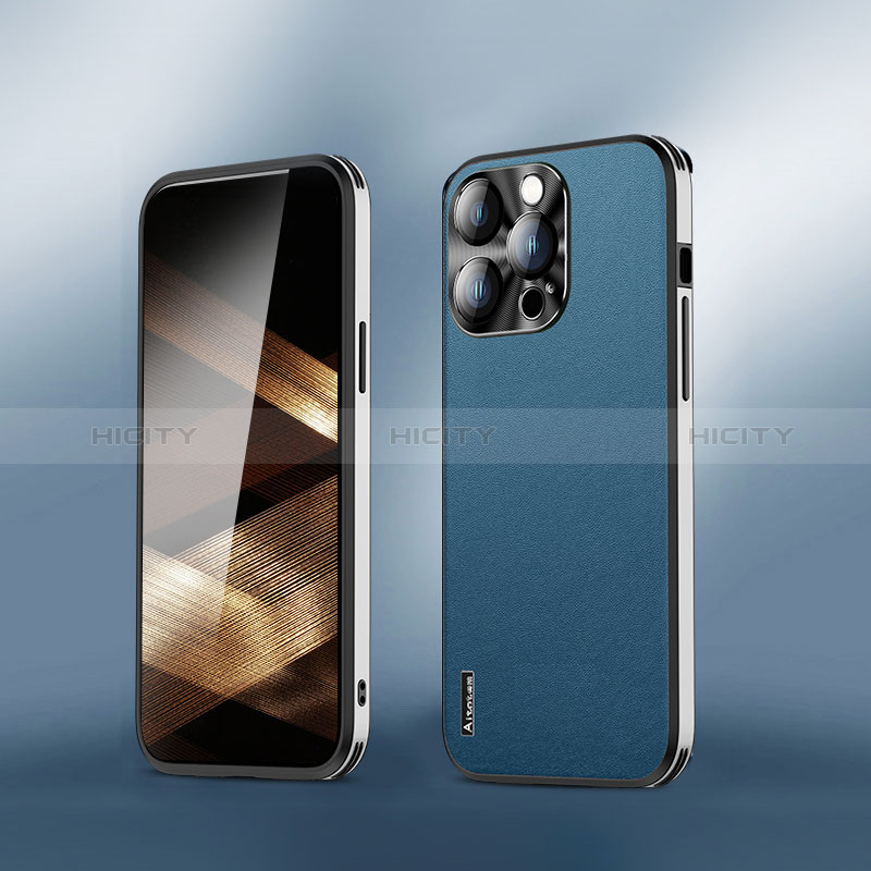 Funda Lujo Cuero Carcasa AT6 para Apple iPhone 15 Pro Max Azul