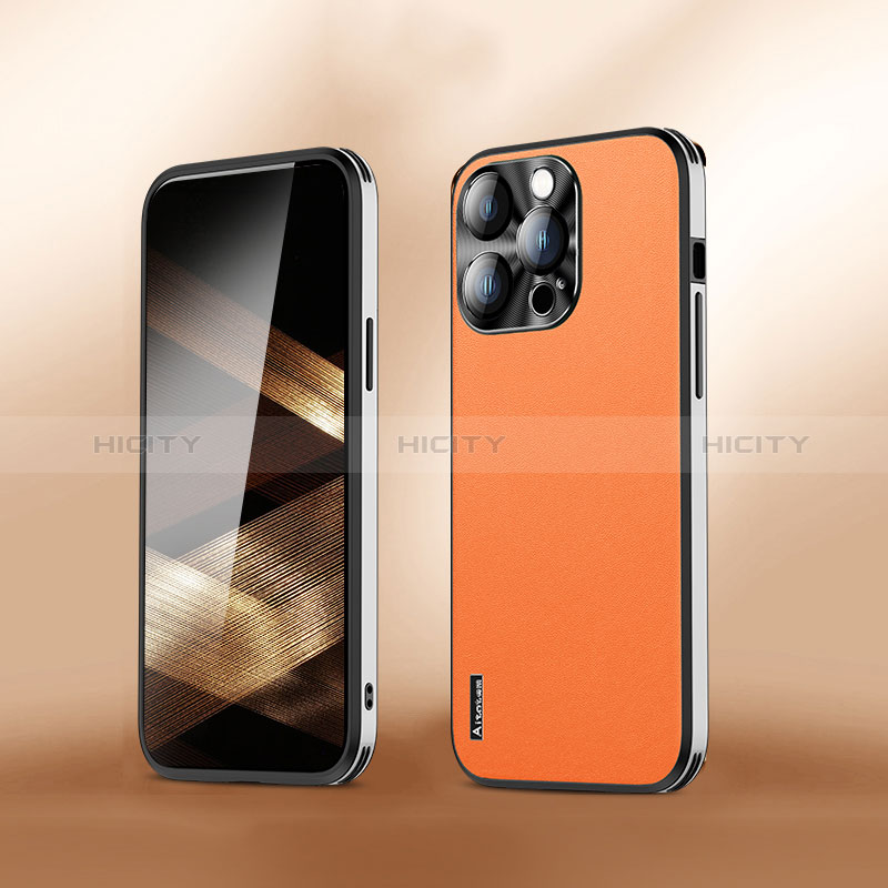 Funda Lujo Cuero Carcasa AT6 para Apple iPhone 15 Pro Max Naranja