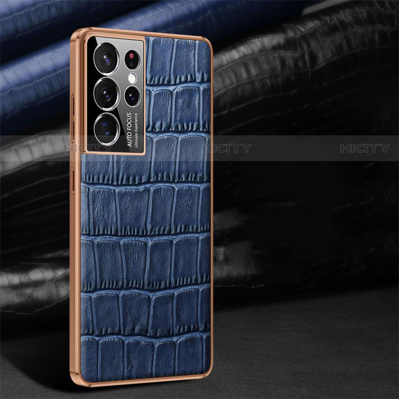 Funda Lujo Cuero Carcasa C09 para Samsung Galaxy S21 Ultra 5G Azul