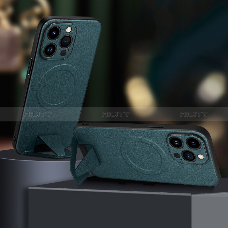 Funda Lujo Cuero Carcasa con Mag-Safe Magnetic LD1 para Apple iPhone 14 Pro Verde