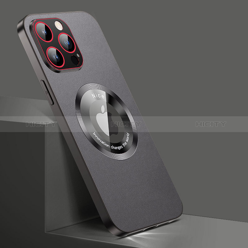 Funda Lujo Cuero Carcasa con Mag-Safe Magnetic QC1 para Apple iPhone 12 Pro Max Negro