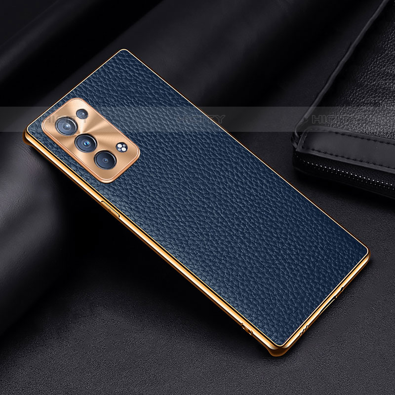 Funda Lujo Cuero Carcasa DL2 para Oppo Reno6 Pro 5G Azul