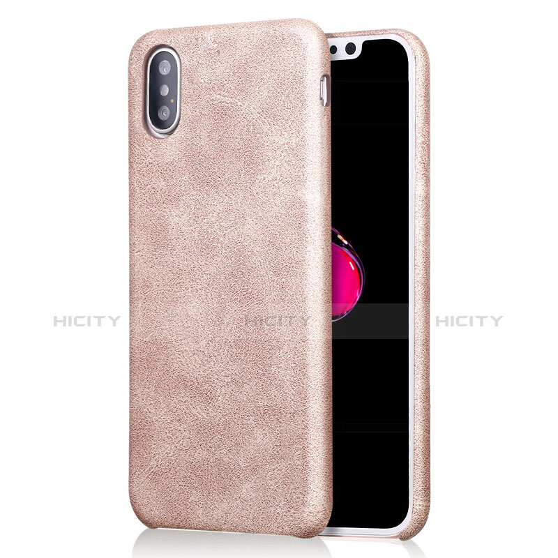 Funda Lujo Cuero Carcasa L01 para Apple iPhone X Oro