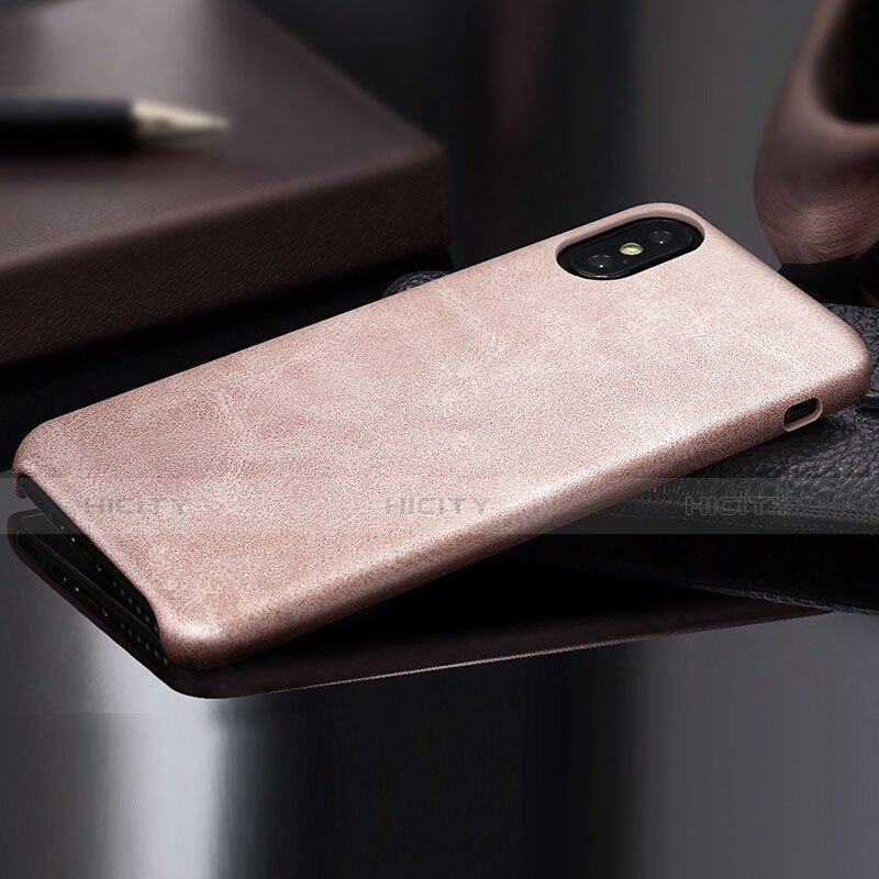 Funda Lujo Cuero Carcasa L01 para Apple iPhone X Oro