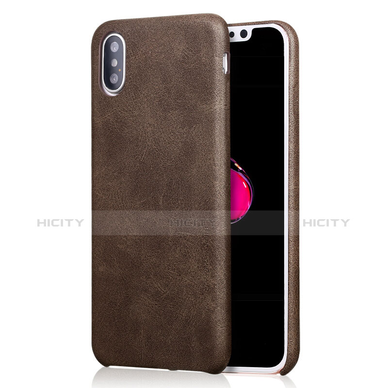 Funda Lujo Cuero Carcasa L01 para Apple iPhone Xs Max Marron