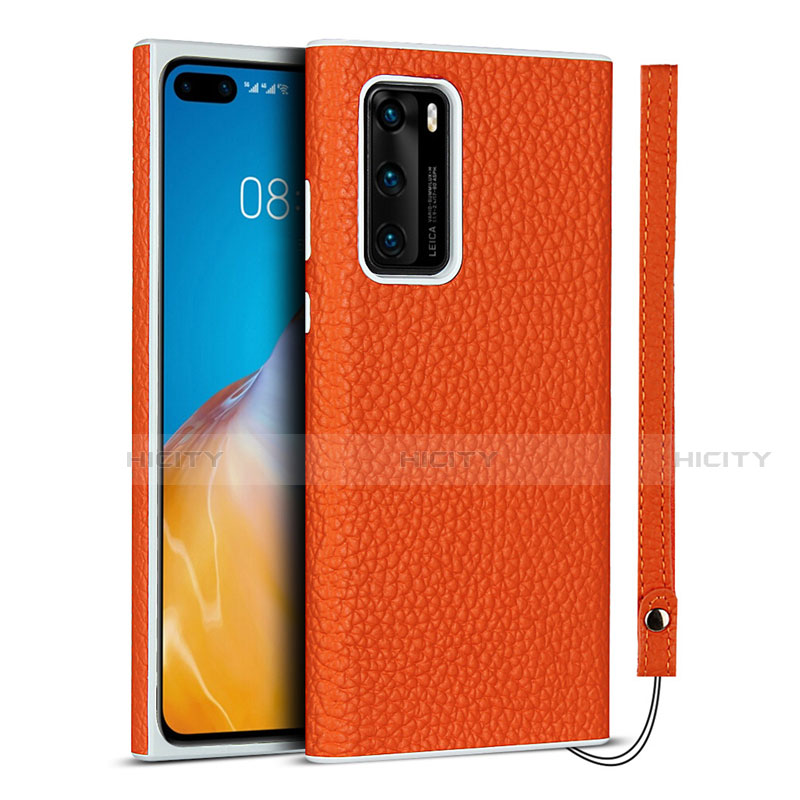 Funda Lujo Cuero Carcasa N01 para Huawei P40 Naranja