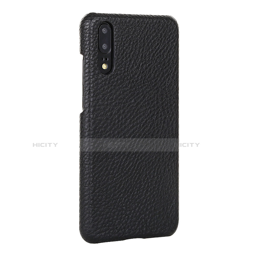 Funda Lujo Cuero Carcasa P01 para Huawei P20 Negro