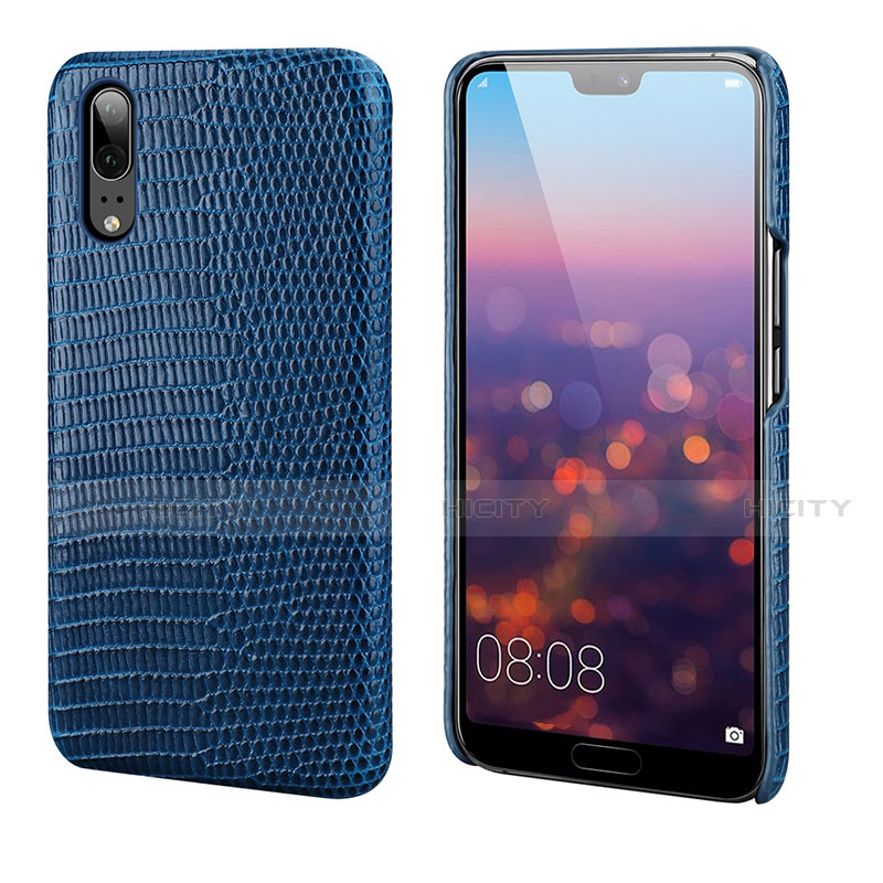 Funda Lujo Cuero Carcasa P03 para Huawei P20 Azul