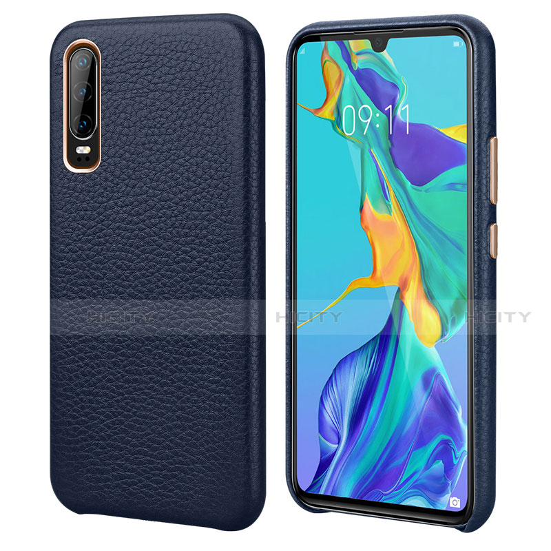 Funda Lujo Cuero Carcasa P03 para Huawei P30 Azul