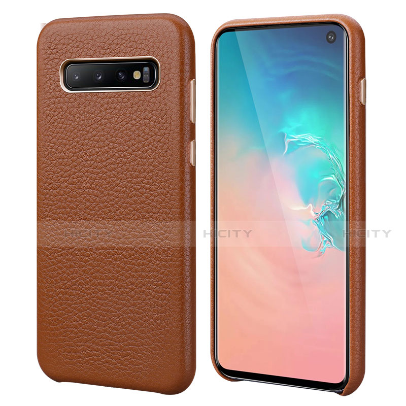 Funda Lujo Cuero Carcasa P03 para Samsung Galaxy S10 Marron