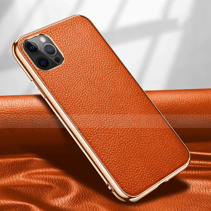 Funda Lujo Cuero Carcasa para Apple iPhone 12 Pro Max Naranja