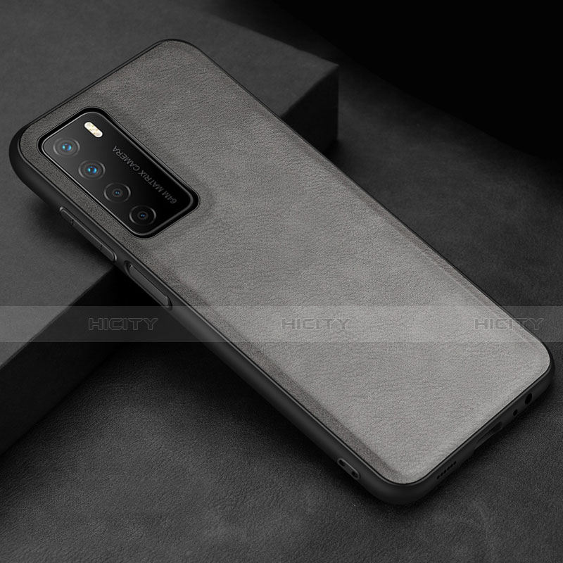 Funda Lujo Cuero Carcasa para Huawei Honor Play4 5G Gris