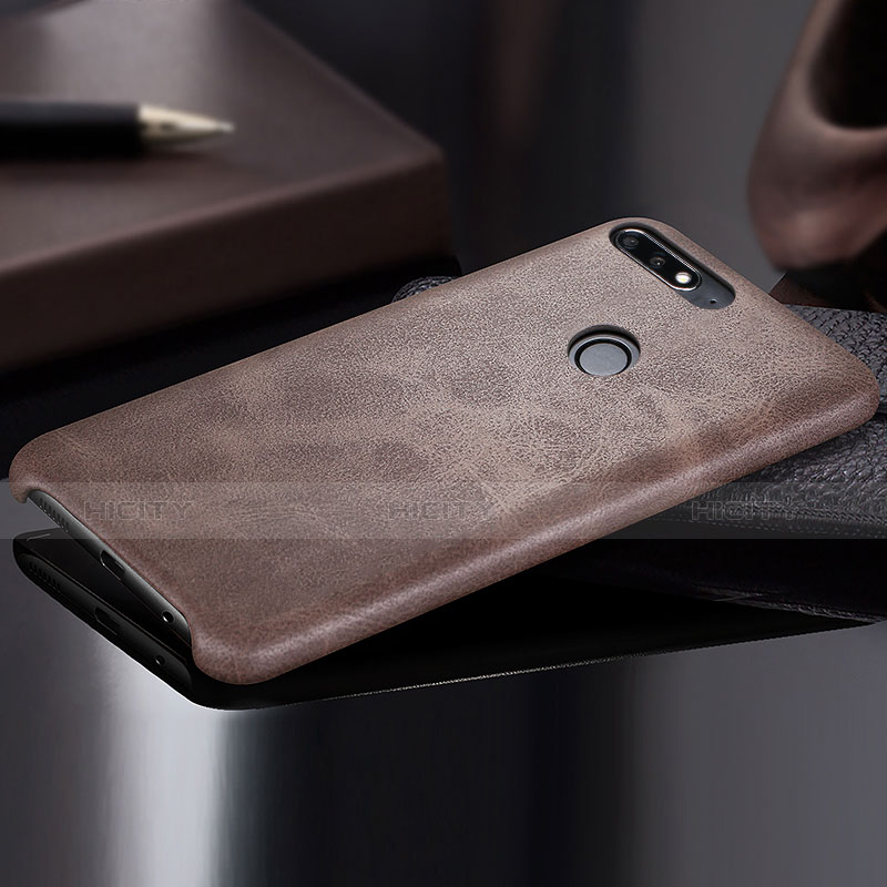 Funda Lujo Cuero Carcasa para Huawei Y7 (2018) Marron