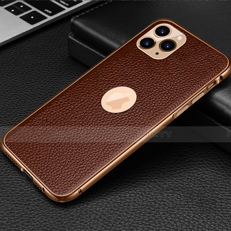 Funda Lujo Cuero Carcasa R01 para Apple iPhone 11 Pro Max Marron