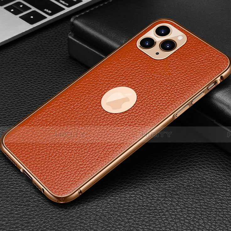 Funda Lujo Cuero Carcasa R01 para Apple iPhone 11 Pro Max Naranja