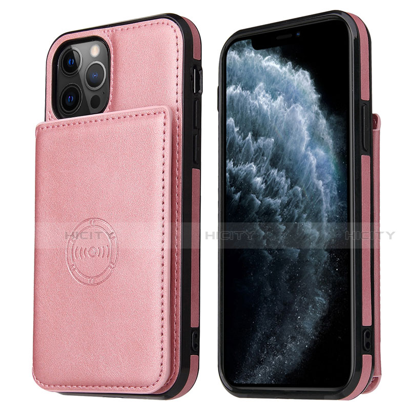 Funda Lujo Cuero Carcasa R01 para Apple iPhone 12 Pro Oro Rosa