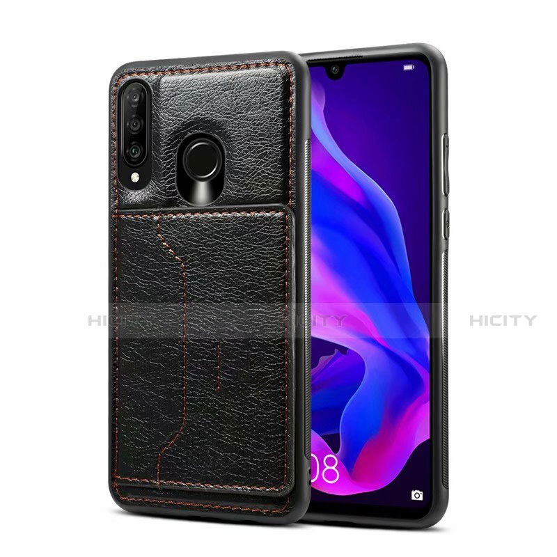 Funda Lujo Cuero Carcasa R01 para Huawei P30 Lite Negro