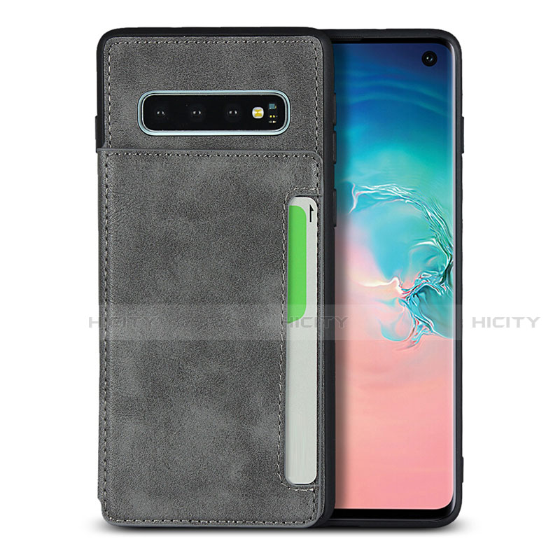 Funda Lujo Cuero Carcasa R01 para Samsung Galaxy S10 Gris