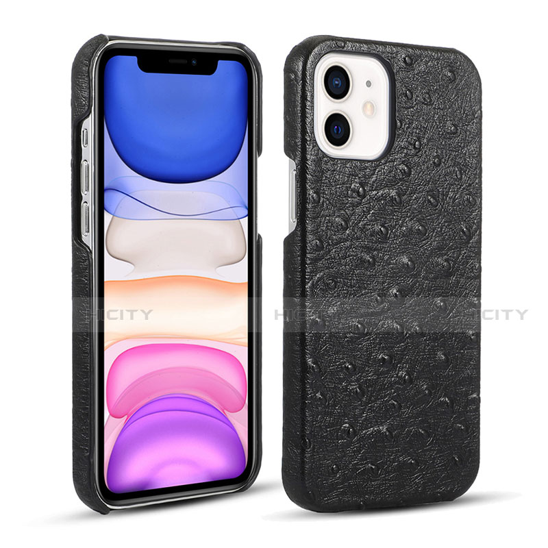 Funda Lujo Cuero Carcasa R02 para Apple iPhone 12 Mini Negro