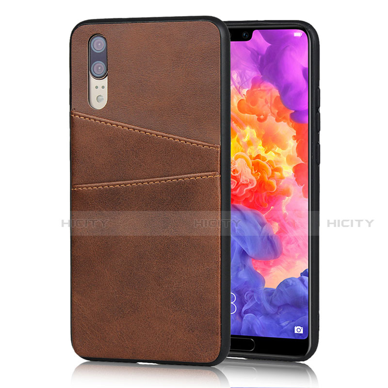 Funda Lujo Cuero Carcasa R03 para Huawei P20 Marron