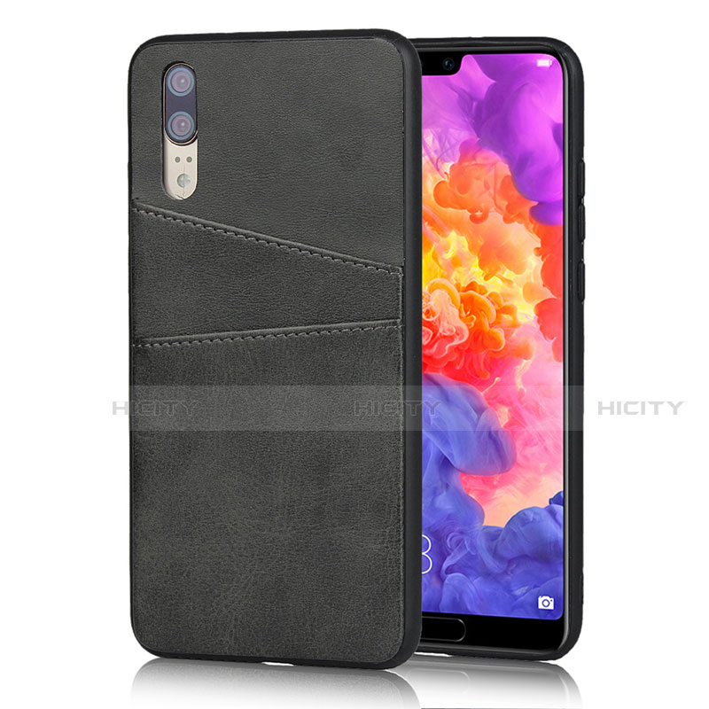 Funda Lujo Cuero Carcasa R03 para Huawei P20 Negro