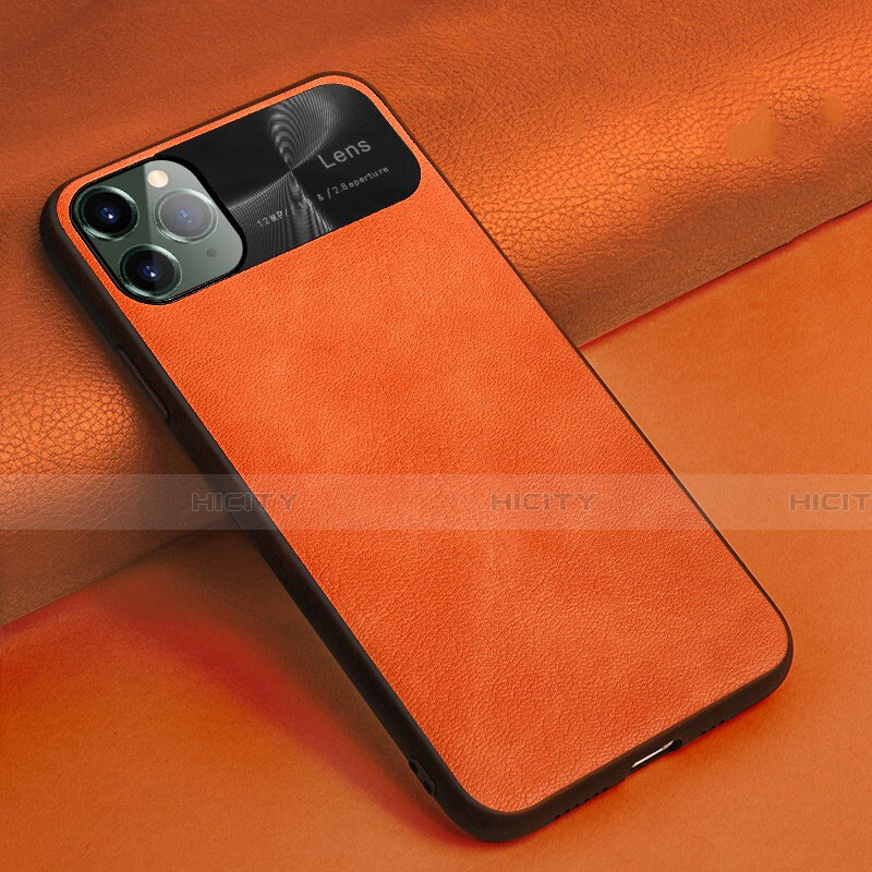 Funda Lujo Cuero Carcasa R04 para Apple iPhone 11 Pro Max Naranja