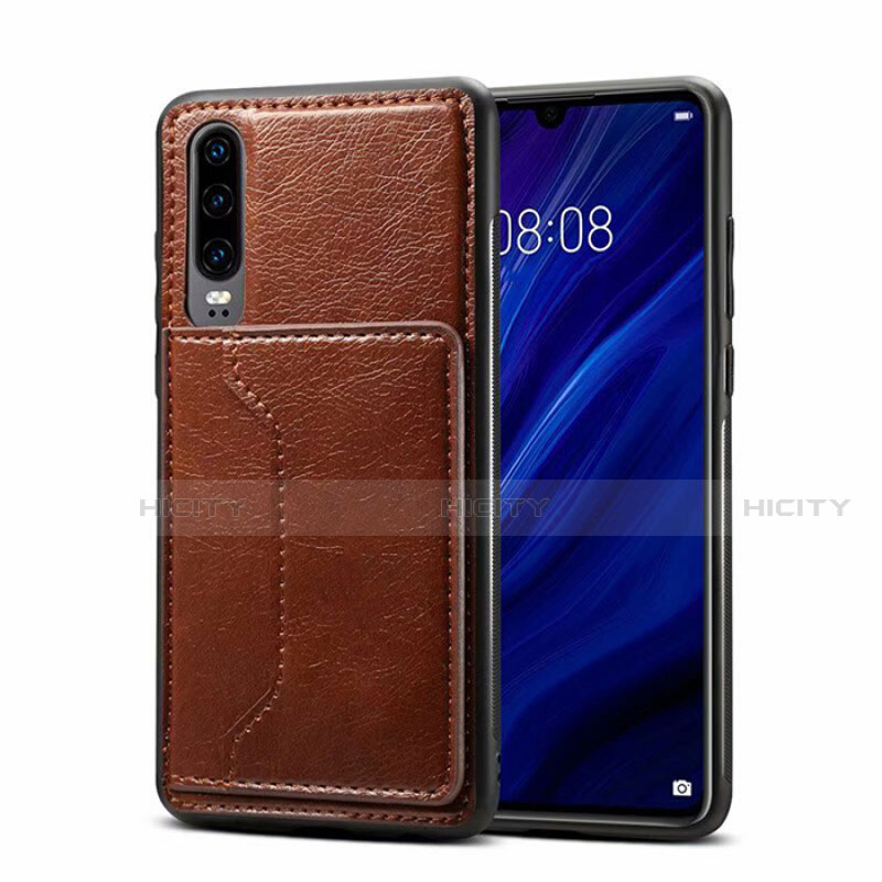 Funda Lujo Cuero Carcasa R05 para Huawei P30 Marron