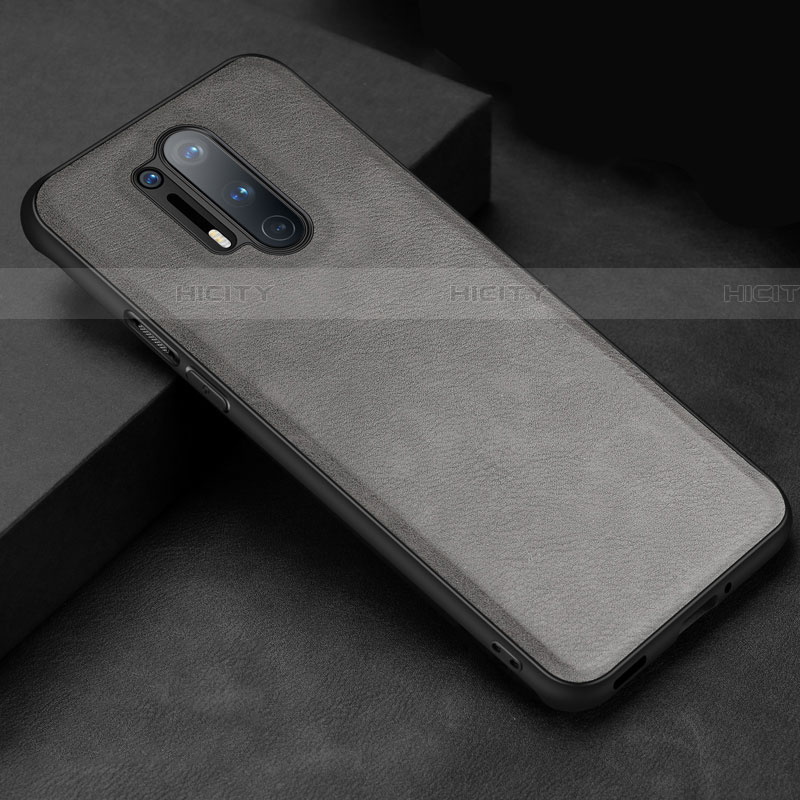 Funda Lujo Cuero Carcasa R06 para OnePlus 8 Pro Gris