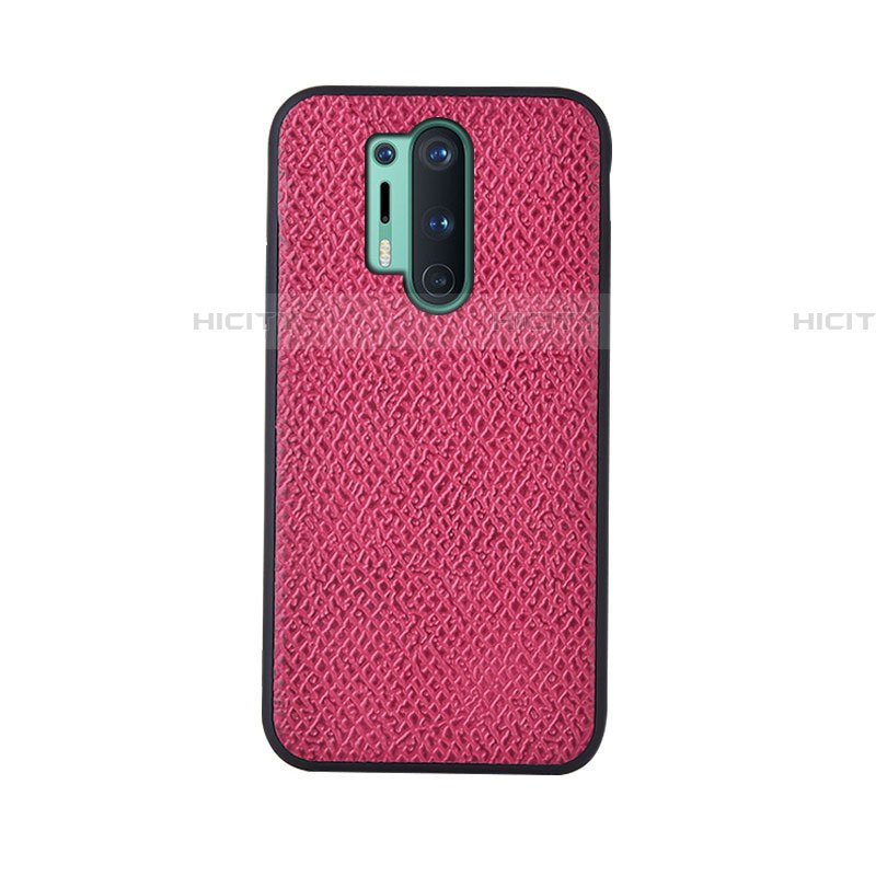 Funda Lujo Cuero Carcasa R07 para OnePlus 8 Pro Rosa Roja