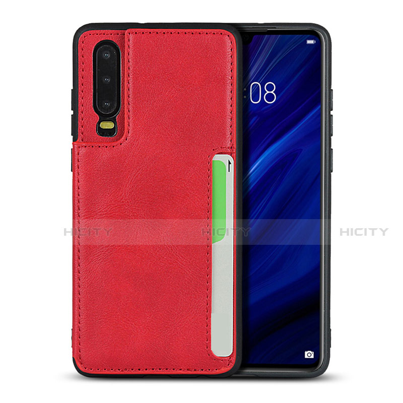 Funda Lujo Cuero Carcasa R08 para Huawei P30 Rojo