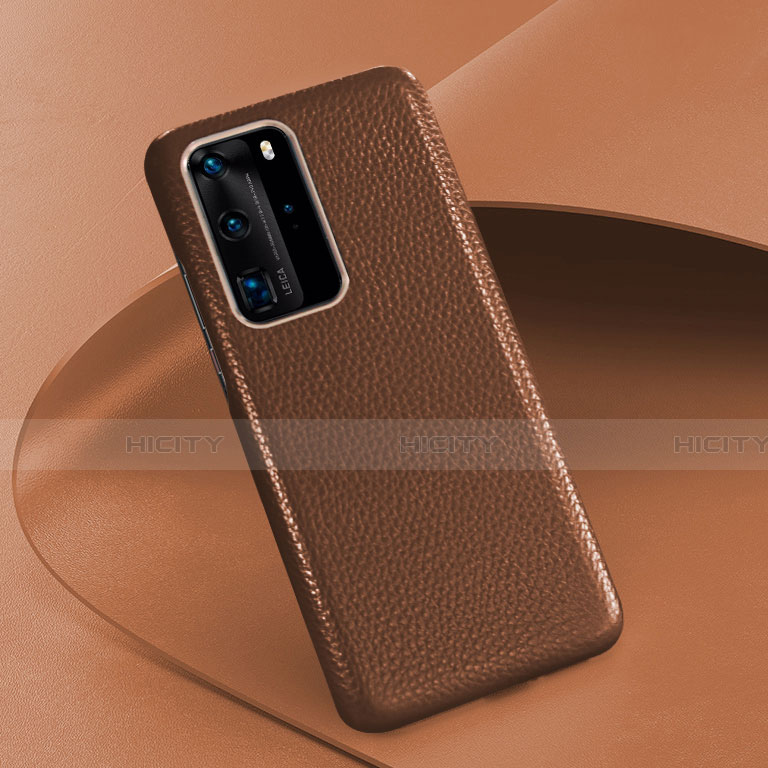 Funda Lujo Cuero Carcasa R08 para Huawei P40 Pro Marron