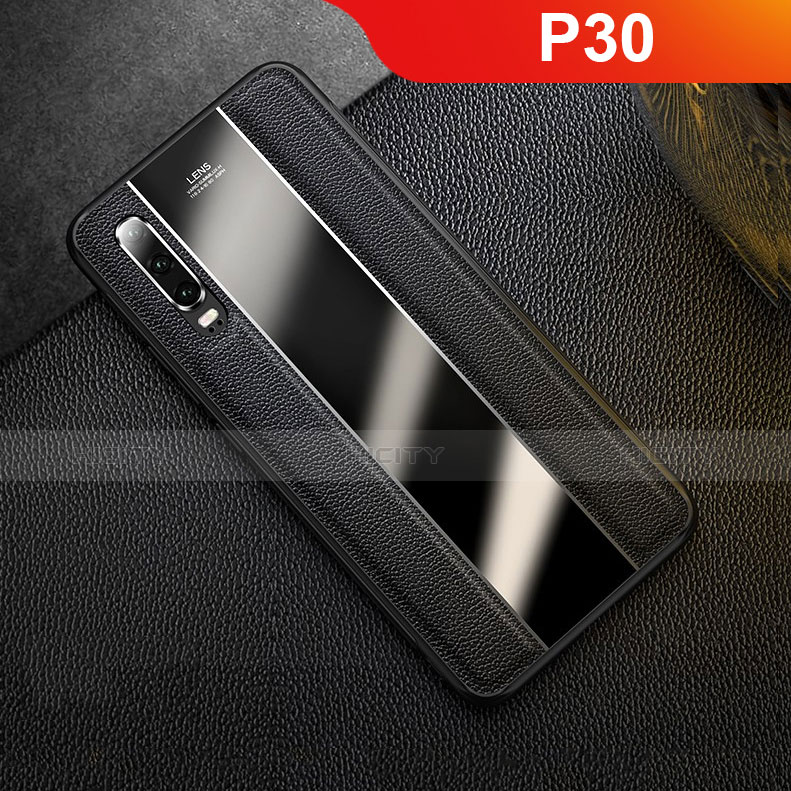 Funda Lujo Cuero Carcasa S01 para Huawei P30 Negro