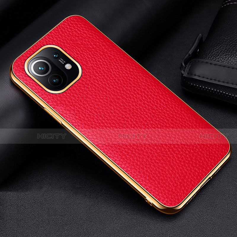 Funda Lujo Cuero Carcasa S01 para Xiaomi Mi 11 5G Rojo