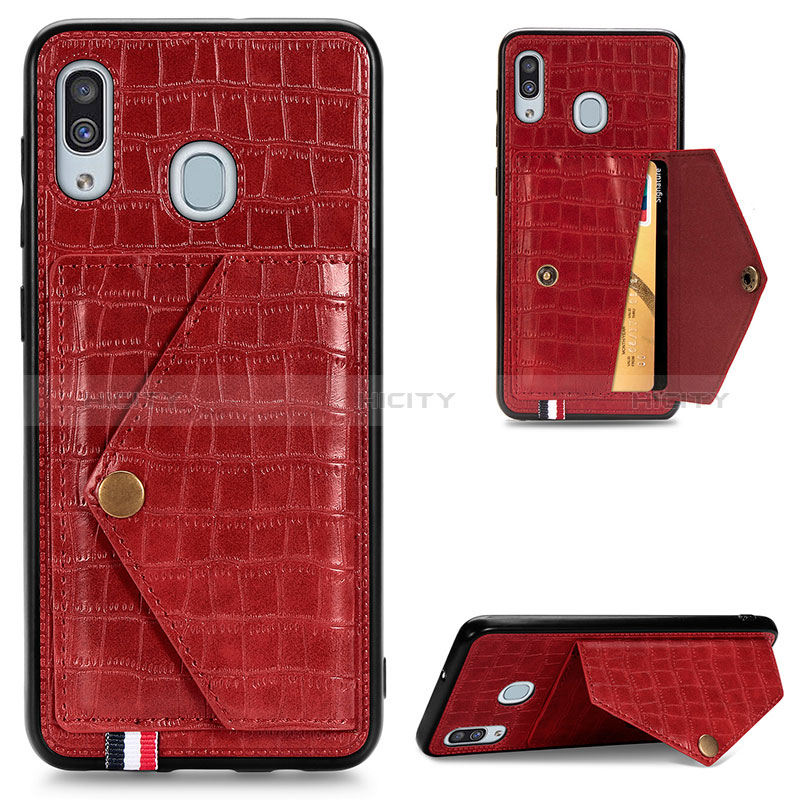 Funda Lujo Cuero Carcasa S01D para Samsung Galaxy A30 Rojo
