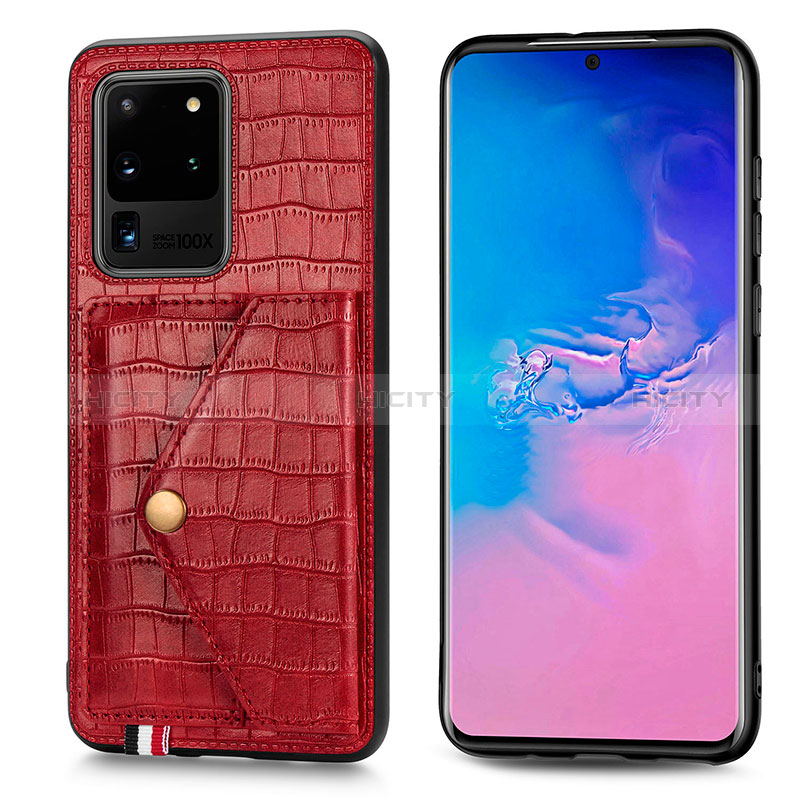 Funda Lujo Cuero Carcasa S01D para Samsung Galaxy S20 Ultra 5G Rojo