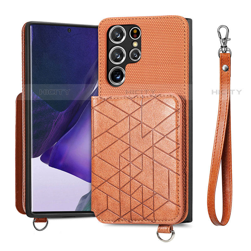 Funda Lujo Cuero Carcasa S02D para Samsung Galaxy S22 Ultra 5G Marron