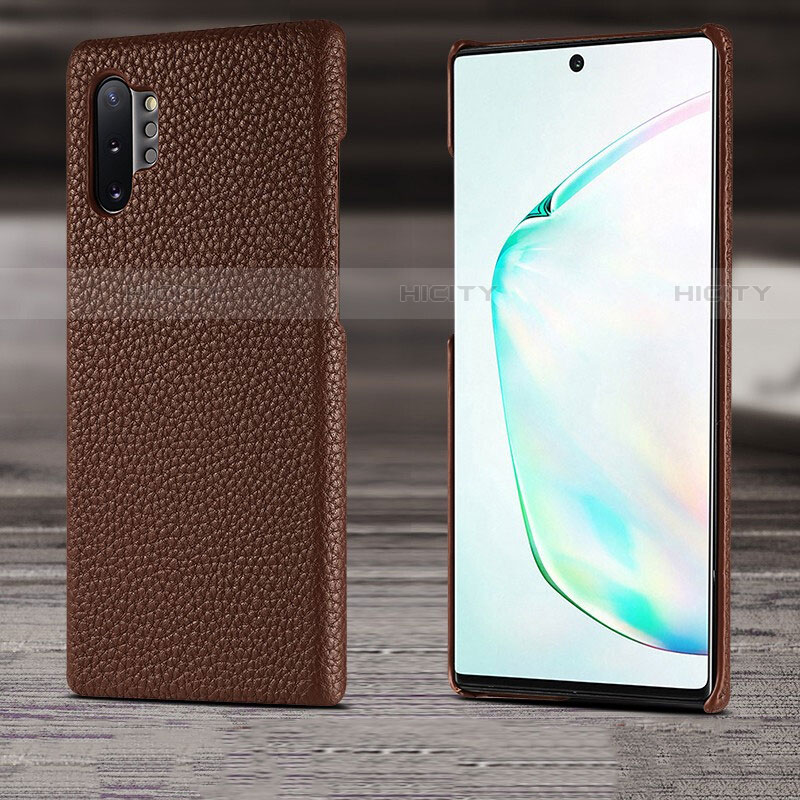 Funda Lujo Cuero Carcasa S03 para Samsung Galaxy Note 10 Plus Marron