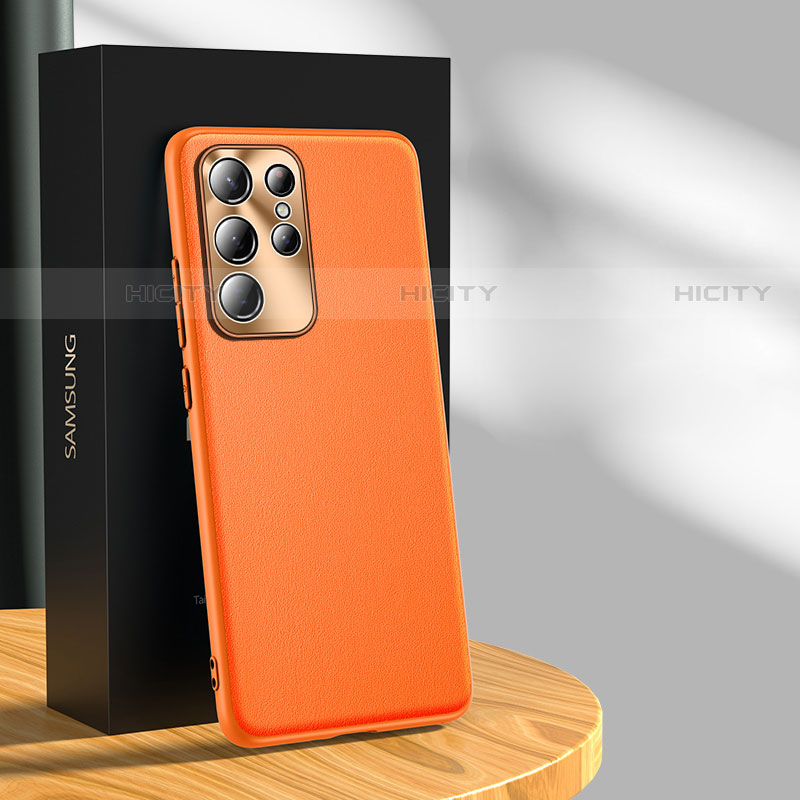 Funda Lujo Cuero Carcasa S03 para Samsung Galaxy S22 Ultra 5G Naranja