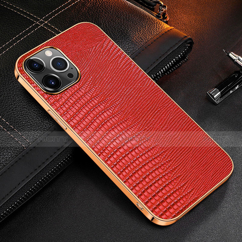 Funda Lujo Cuero Carcasa S04 para Apple iPhone 13 Pro Rojo
