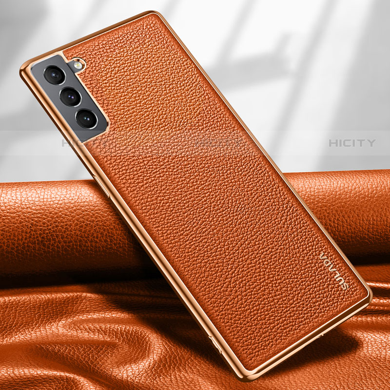 Funda Lujo Cuero Carcasa S09 para Samsung Galaxy S21 FE 5G Naranja