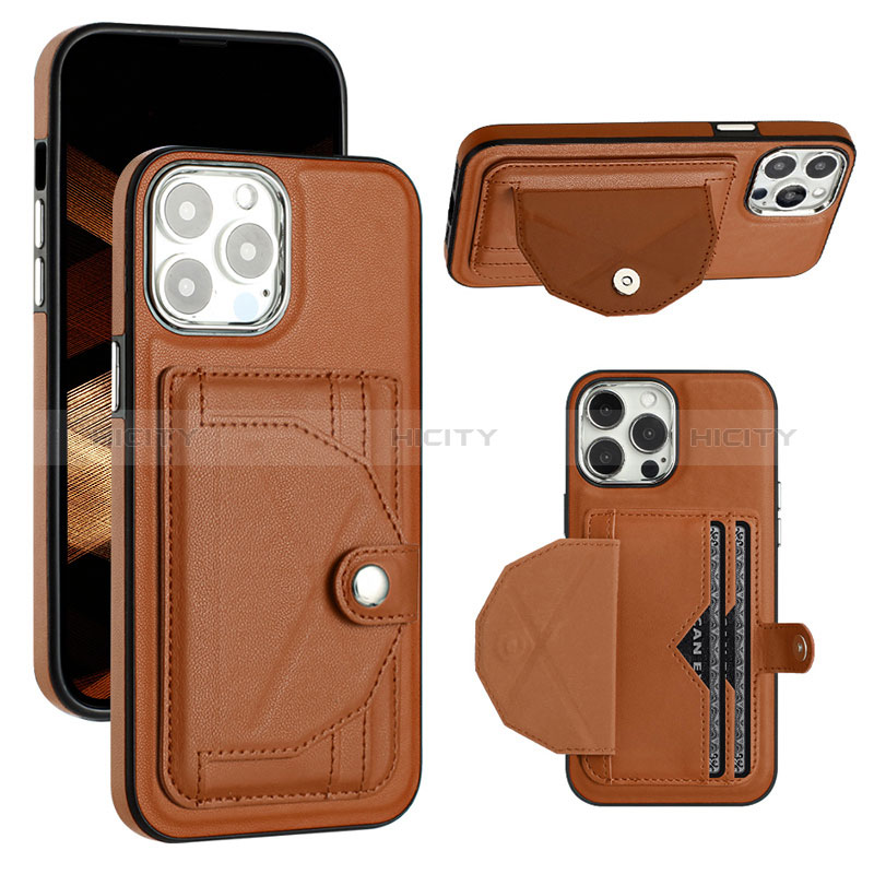 Funda Lujo Cuero Carcasa Y01B para Apple iPhone 13 Pro Marron