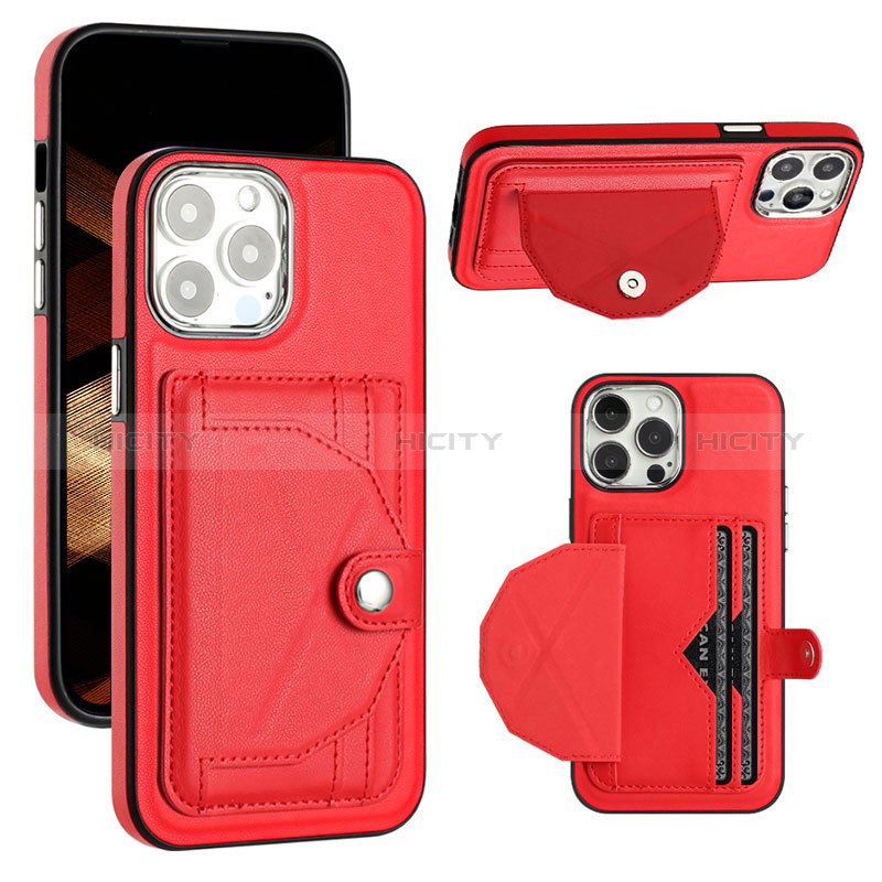 Funda Lujo Cuero Carcasa Y01B para Apple iPhone 13 Pro Rojo