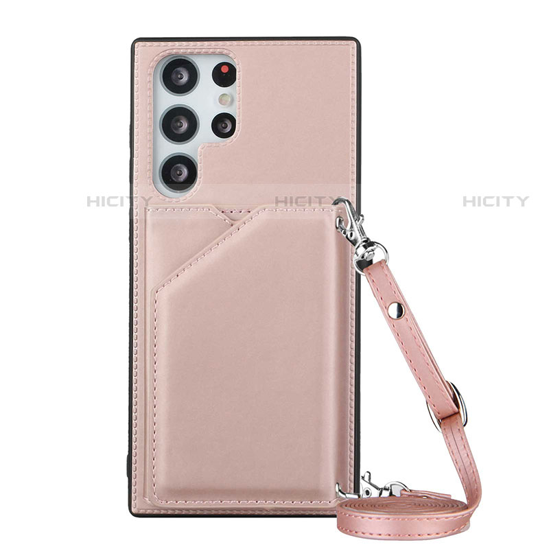 Funda Lujo Cuero Carcasa Y01B para Samsung Galaxy S21 Ultra 5G Oro Rosa