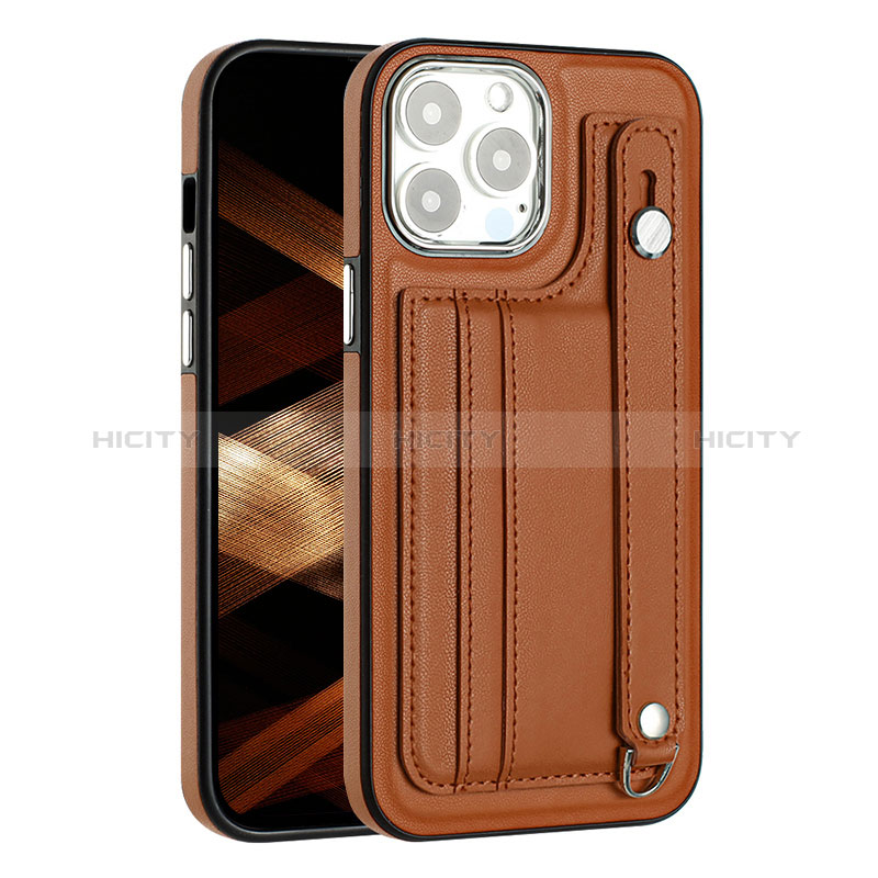 Funda Lujo Cuero Carcasa Y02B para Apple iPhone 13 Pro Marron