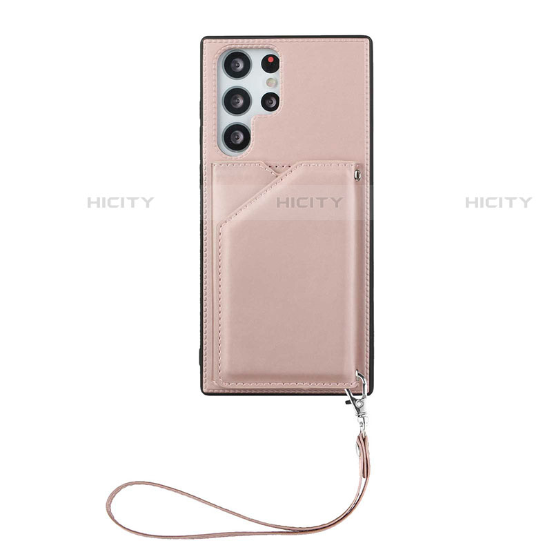 Funda Lujo Cuero Carcasa Y03B para Samsung Galaxy S22 Ultra 5G Oro Rosa